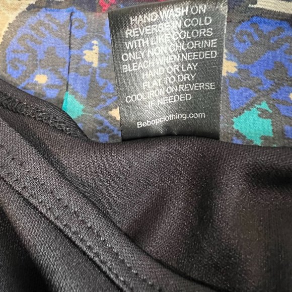 BeBop Black Print Sheer Mini Dress Size Medium Boho Festival Dress - Picture 10 of 15